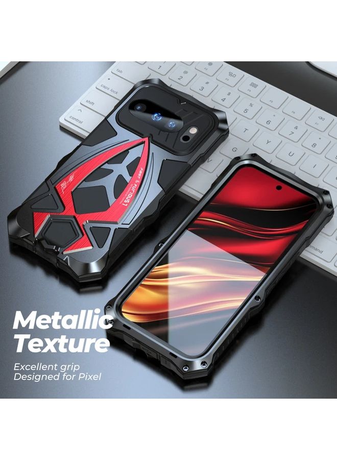 Black Red Heavy Duty Armor Case For Google Pixel 9 Pro Shockproof Rugged Metal Bumper - Image 3